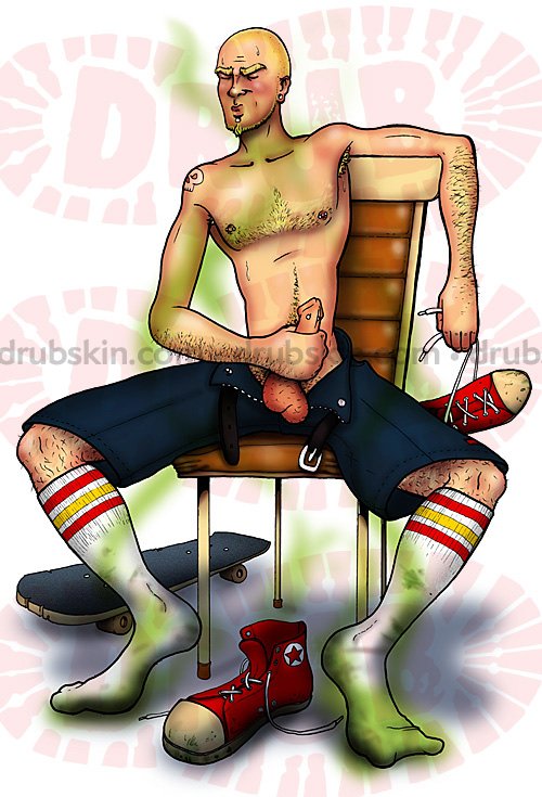 Stinky skater wanking in a chair with his sneakers off, getting off on his own stink.